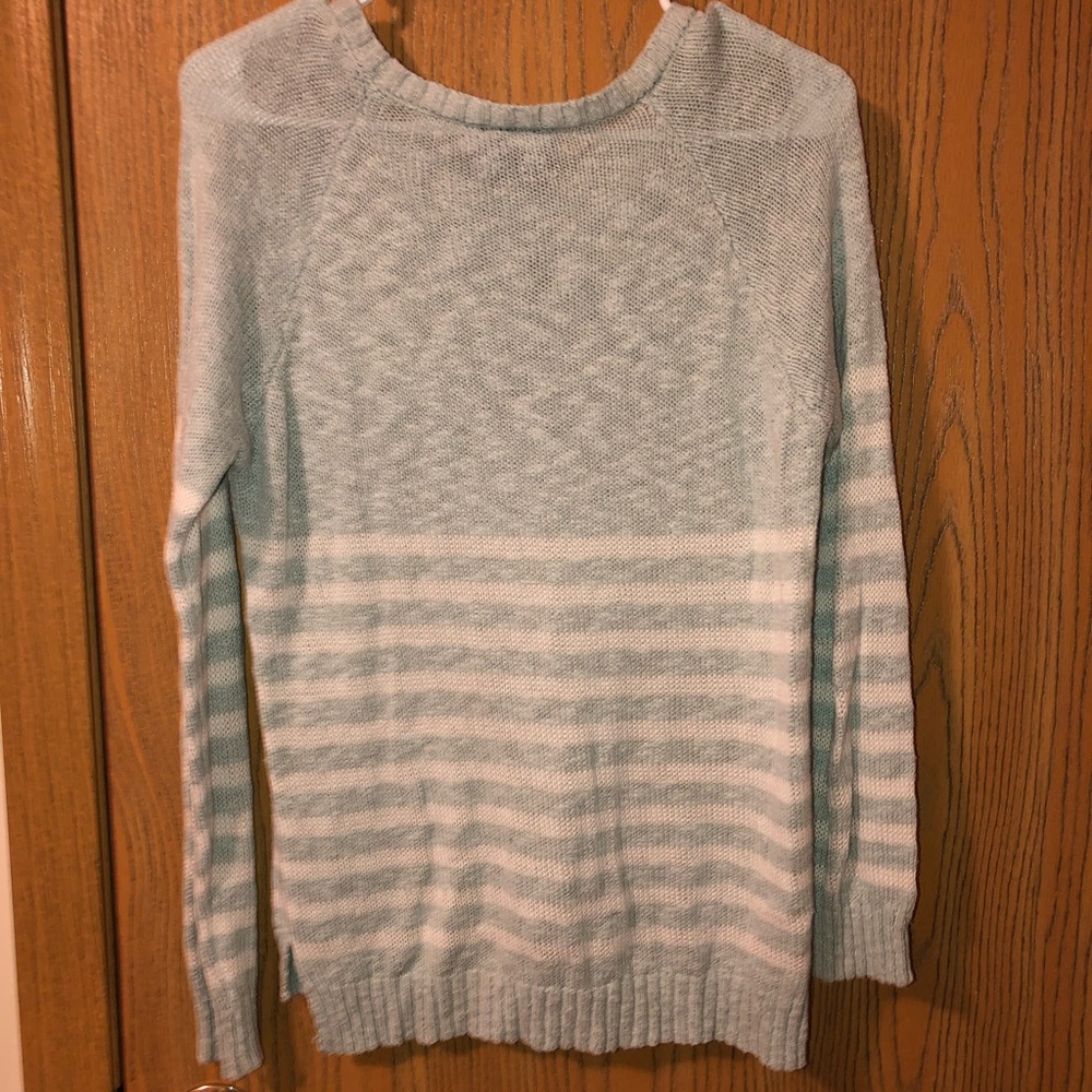 Blue and white striped sweater